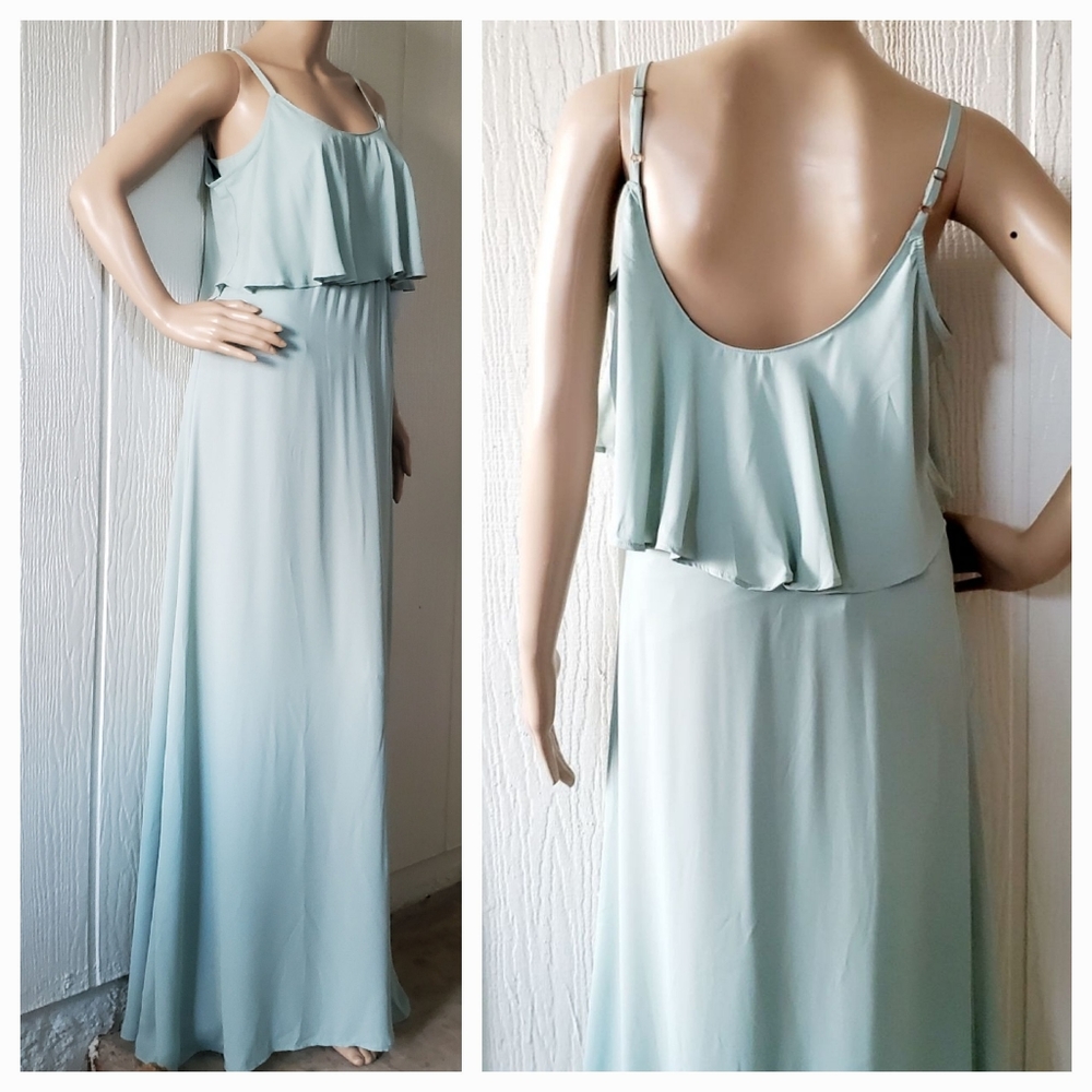 Show Me Your Mumu Wedding Caitlin Ruffle Cold Shoulder Bridesmaid Sage Crisp XS
